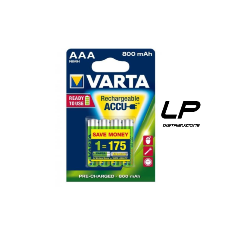 VARTA AAA 800 BATTERIE RICARICABILI 4Pz